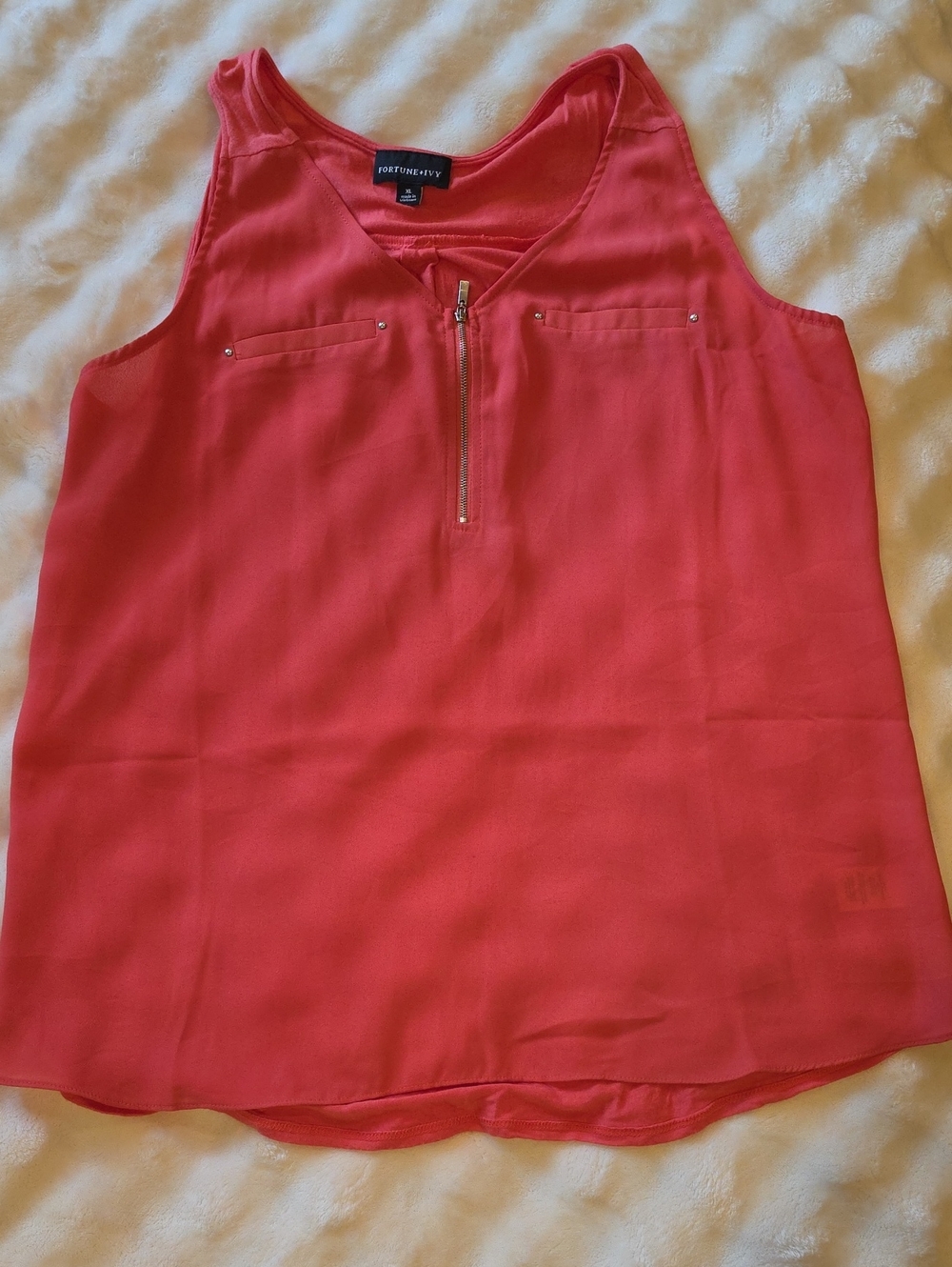 Portmans Coral Zip-Front Sleeveless Tank Top - Womens